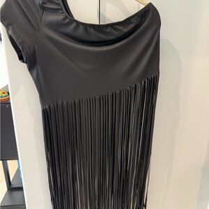 Black Fringe one shoulder top